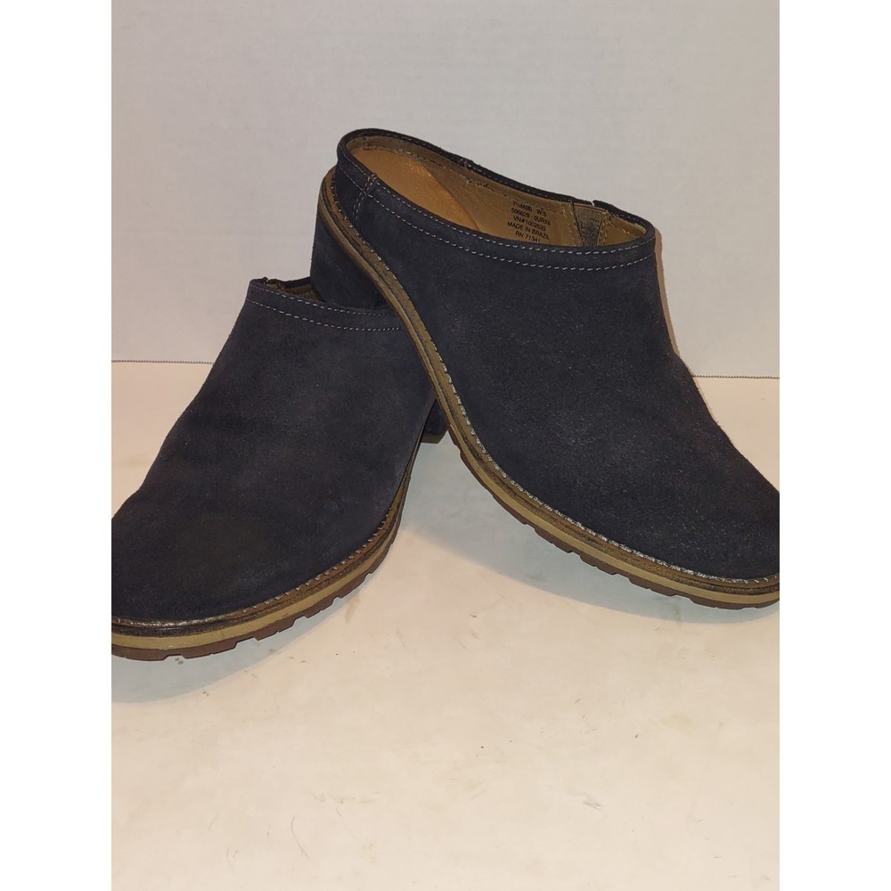 LL Bean Womens Navy Blue Suede Block Heel Mule Clogs 506029 Size 7.5 M Stacked - Picture 7 of 8